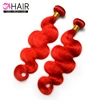 Party red color body wave remy human hair extension weave for women
