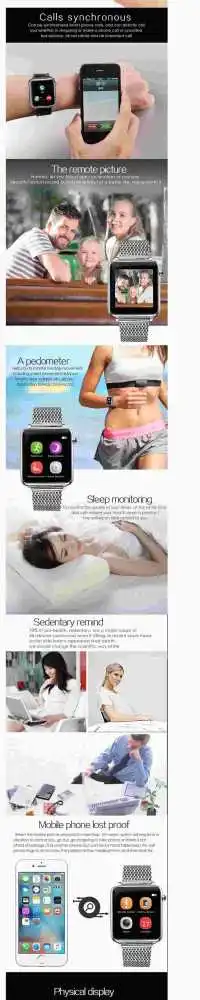 2016 Newest L1S Bluetooth Smart Watch Wristwatch For iOS&Android Phone With Pedometer Fitness Support SIM TF card Waterproof