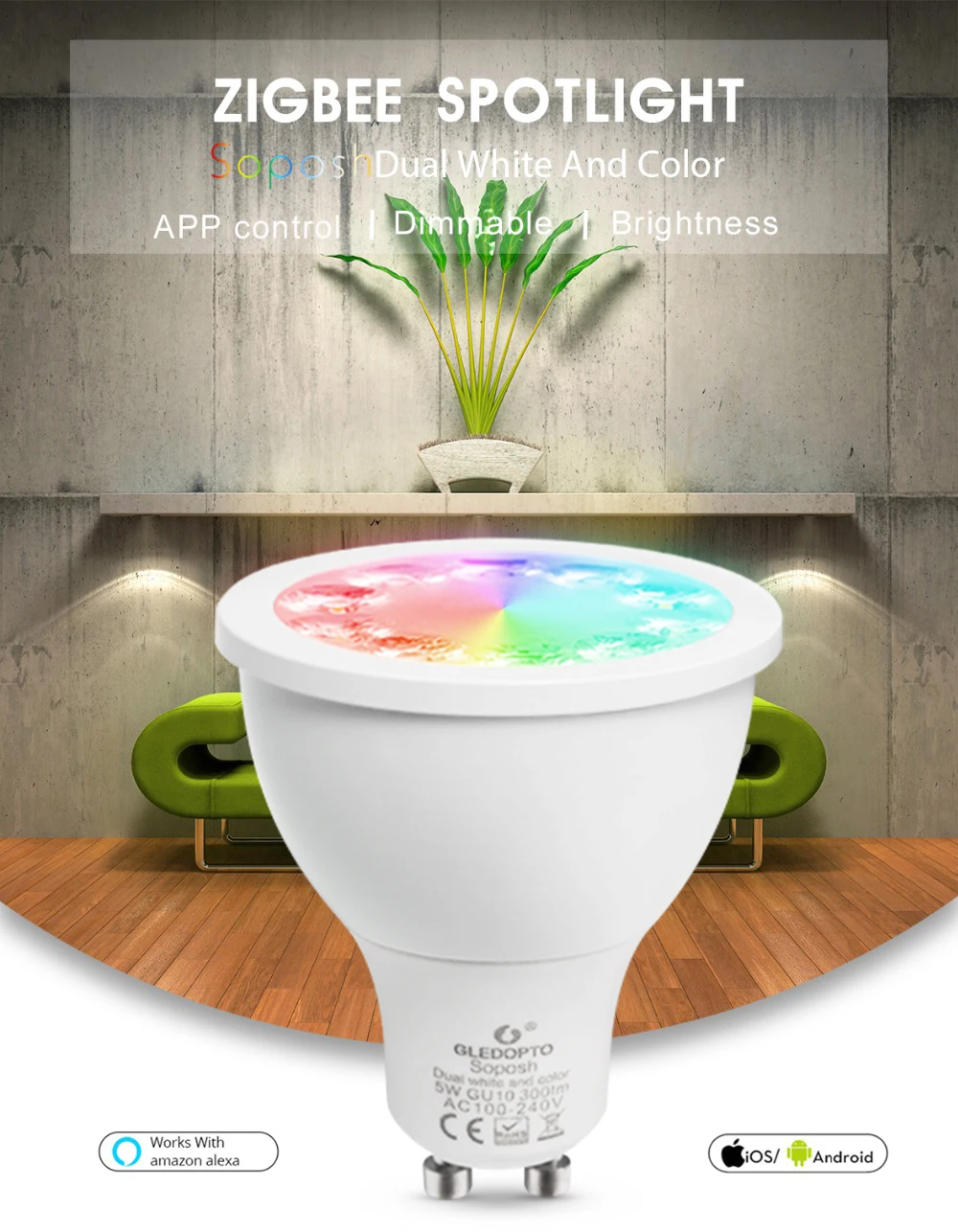 Guangdong Gledopto smart zigbee led suspended ceiling downlight rgb rgbcct rgbw led spotlight gu10 gu5.3 - ANKUX.COM