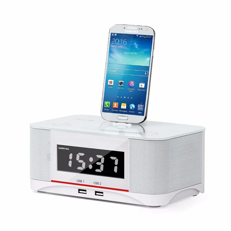 Hot A8 Touch Radio Alarm Clock Bluetooth Speaker with docking System,Portable Dock Station Stereo A8 FM AUX NFC Dual USB speaker - ANKUX.COM