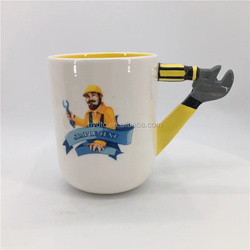 Creative handle wholesale advertising mug custom 3d thor hammer shaped handle ceramic tools mug