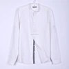 Mens white cotton linen contrast tape long sleeve shirt for italian