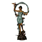 Life Size Modern Design Bronze Dancer Girl With Bird Statue for Sale