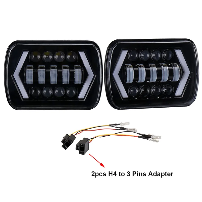 FADUIES 5x7 inch Square LED Headlamp Arrow Angel Eyes DRL Turning Replaces H6054 H5054 H6054LL For Trucks Jeep Wrangler XJ YJ (2)