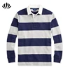 Mens classic fit grey/navy striped rugby shirt 100% cotton jersey long sleeve polo shirt