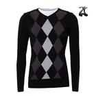 Argyle Knit Pattern Fashion V Neck Pullover Sweater