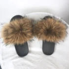 Fashion Girls Beach Slipper Real Fur Slippers for SALE/ Women Raccoon Fur Slides