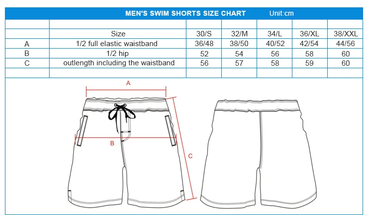 Mens Swim Trunks Size Chart