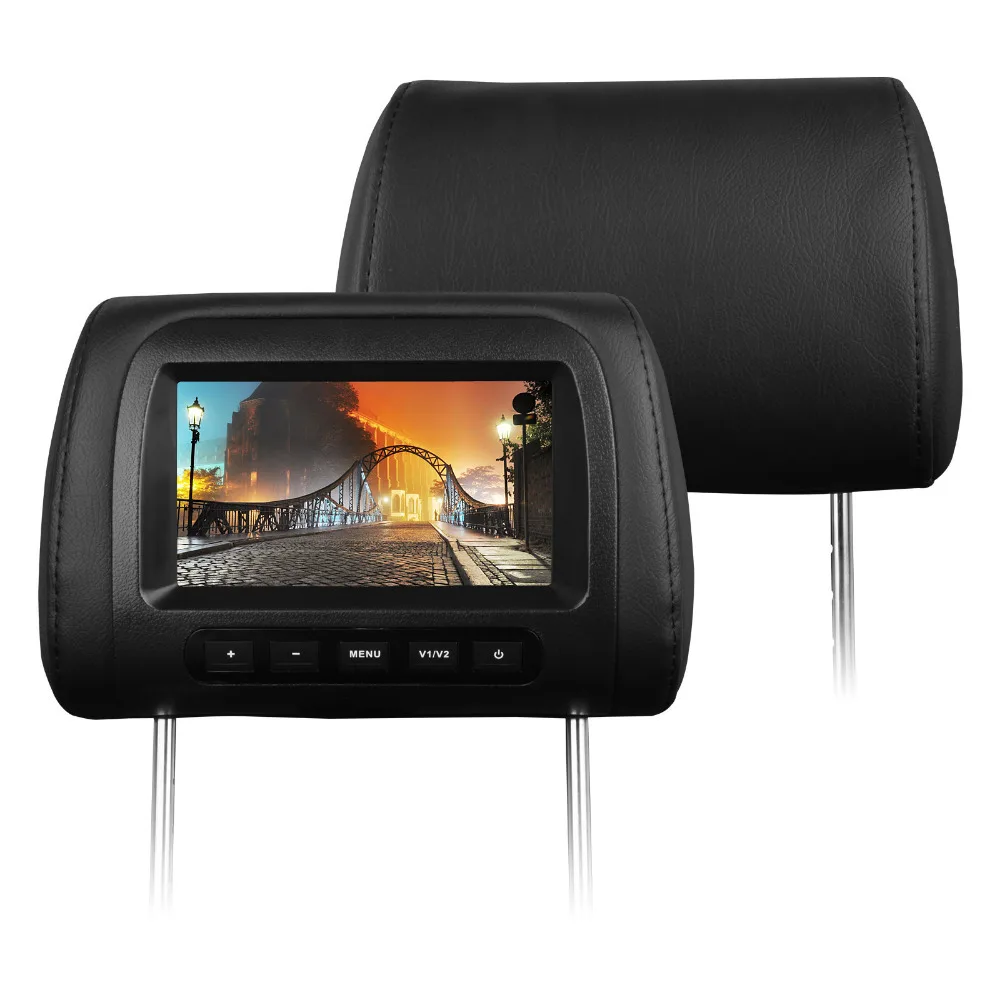 Pair of 7" Black Color Car Headrest Monitor Headrest Car Monitor with 32 Bits Games Support & Zipper Cover