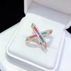 2019 new 18k gold plated artificial jewellery rainbow baguette women jewelry ring
