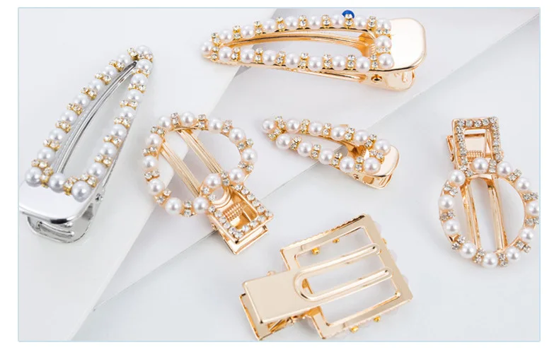 Korean Big Gold Crystal Duckbill Pearl Hair Clip Crystal Drop Pearl Hairpins Fashion Girls Accessories