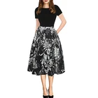 Custom Women Vintage Patchwork Pockets Puffy Swing Casual maxi Dress