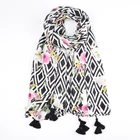 Wholesale 2019 latest muslim flower hijab fashion soft cotton ethnic black floral long woman pashmina printed scarf