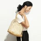 Golden Thread Knitting Large Straw Net Shoulder Bag Women Rattan Hand Bag Tote