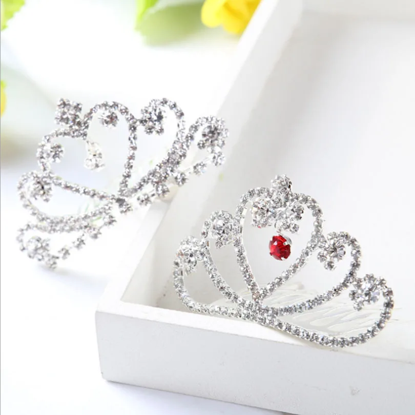 Wholesale Bridal Wedding Crystal Rhinestone Crown Heart Crown Pageant Silver Plated Women Children Tiaras Hair Comb Headband