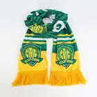 New design customized logo green yellow print soft soccer match decorative fans cheering knitted polyester guoan best club scarf