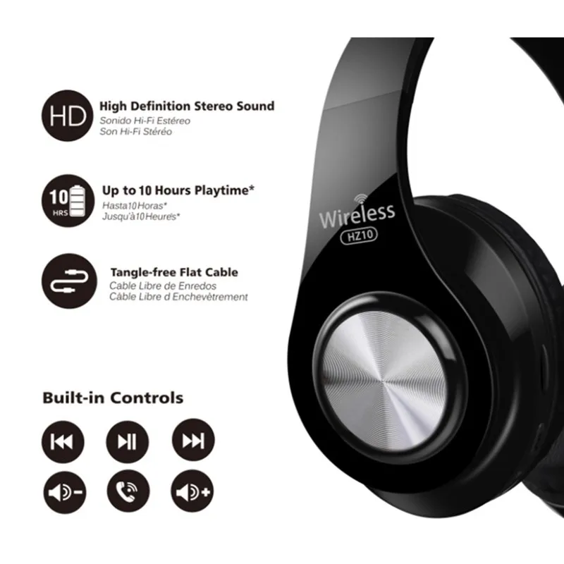 New Arrival HZ10 Wireless Over-Ear Blue Tooth Headphone Foldable Headset Adjustable Earphone With Mic (Gold) - ANKUX.COM