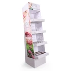 Custom Design Cardboard Paper Cosmetics Floor Display Stand, Retail Cardboard Makeup Displays Tray Stand