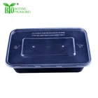 500ml Disposable PP plastic rectangular Microwave Safe Black Takeaway Containers with lid