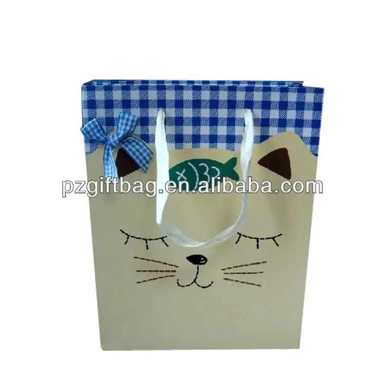 custom hot sale funny paper gift bags with plaid bowknot,cute