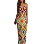 Womens Novelty Sleeveless Grandmother Square Long Beach Wear Crochet Woman Maxi Dresses