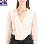 Women's pink 100% silk crep de chine V neck long sleeves blouses plus size fashion tops for ladies