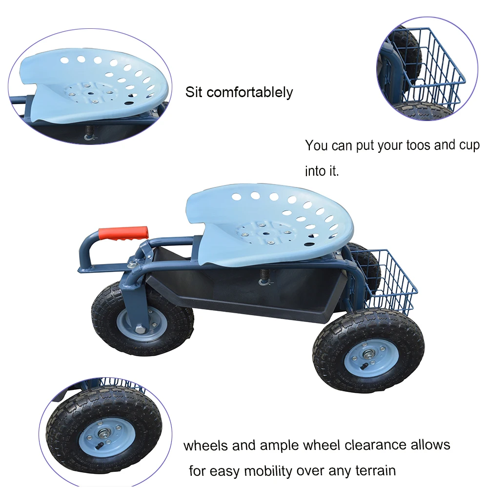 滚动座椅上的轮凳子椅子工作滑板车工具托盘货架新花园推车