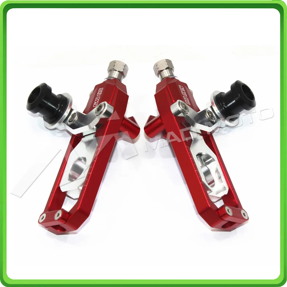 Motorcycle Chain Tensioner Adjuster with paddock bobbins kit for Kawasaki Ninja ZX10R ZX-10R ZX 10R 2008 2009 2010 Red&Silver (3)