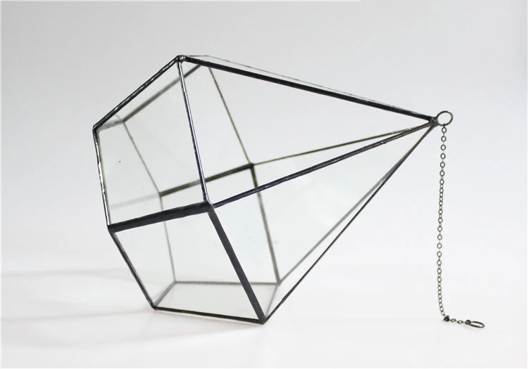 Si drilling short micro geometric glass flower pot landscape heagonal three hollow hanging glass greenhouse