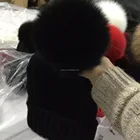 New Style Colourful Kinting Fox Fur Ball Hat Pom Pom Hat For Adult