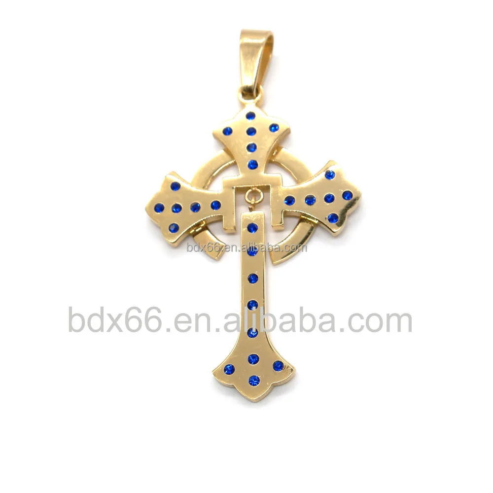 stainless steel catholic blue crystal our father jesus cross