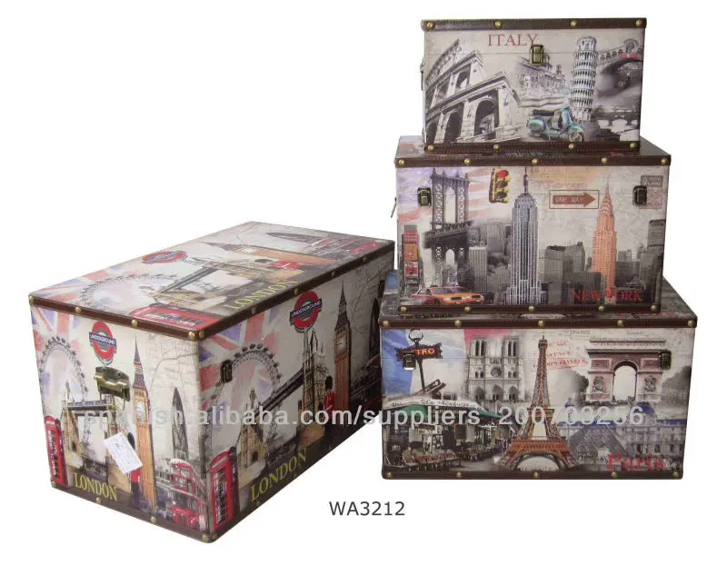 Caja de almacenamiento conjunto de 4 londres- nueva york- paris- roma