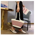 QJMAX Stripe Design Beach Shoulder Bag For Women Custom Rope Tote Bag With Long Handle