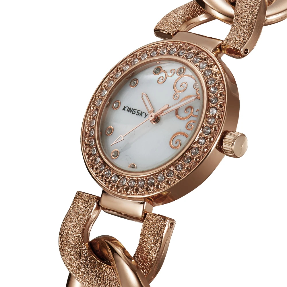 Luxury Brand Analog Flower Display Rose Gold Steel Band Relojes Analog Casual Clock Wrist Women Quartz Dress Watch / KY097