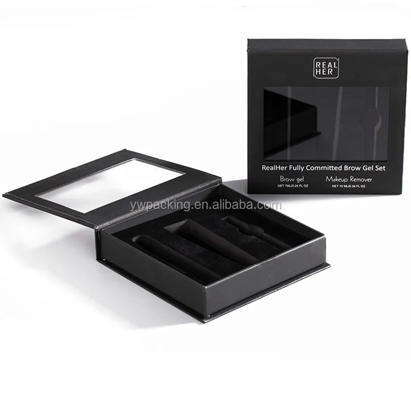 gel paper packaging gift box with window custom black folding