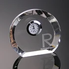 Europe style desktop blank crystal table clock wedding souvenirs engraved circle crystal small desk clock
