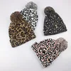 S4451 fashion 2019 winter leopard print double layers thick slouchy skull hats knitted ski caps pom pom beanie warm kids hats