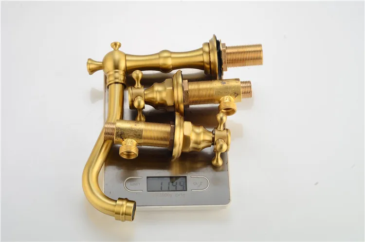 Brass 3 Holes Bathroom Taps Brushed Gold Basin Faucet