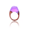 Alluring Enchanted Faceted Rectangle Snow Mountain Miniature Landscape Wooden Epoxy Jewelry Women Purple Resin Inlay Wood Ring