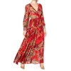 women chiffon red leopard printed maxi dress