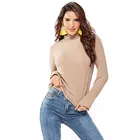 Custom Print Autumn Winter Women Ladies Casual Slim Solid Color High Neck Long Sleeve Knitted Tunic Top