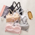 2019 ice silk striped no trace sweet pink lace trim bra girls no steel ring women bra