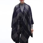 Women Winter Reversible Oversized Fleece Blanket Poncho Cape Shawl Coat Buffalo Plaid Scarf Poncho Vest