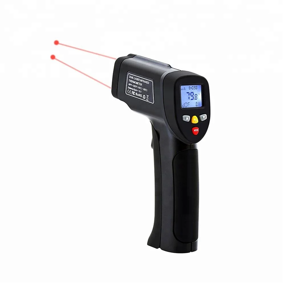 Lasergrip Cateck 817 Dual Laser Não-contato Termômetro Digital Infravermelho com Emissividade Ajustável & Display, preto