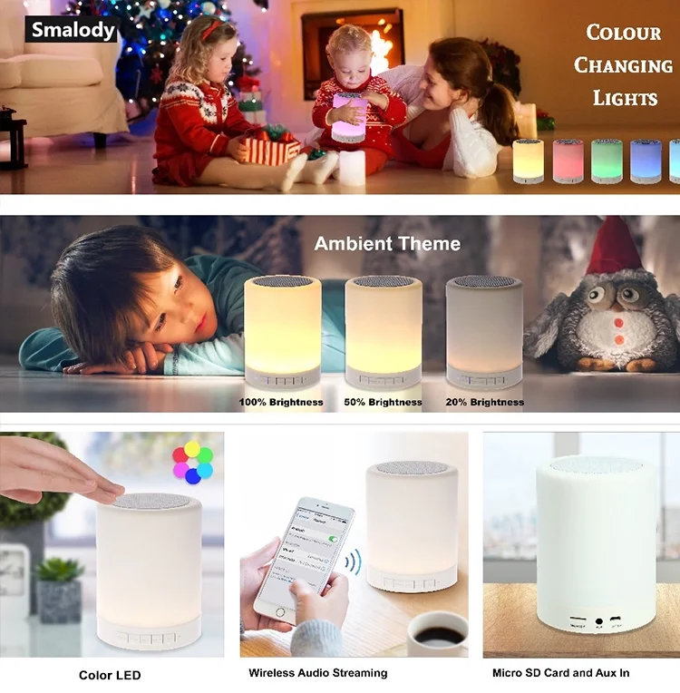 Wireless bluetooth speaker with FM Radio smart alarm clock night light portable bluetooth speaker - ANKUX.COM