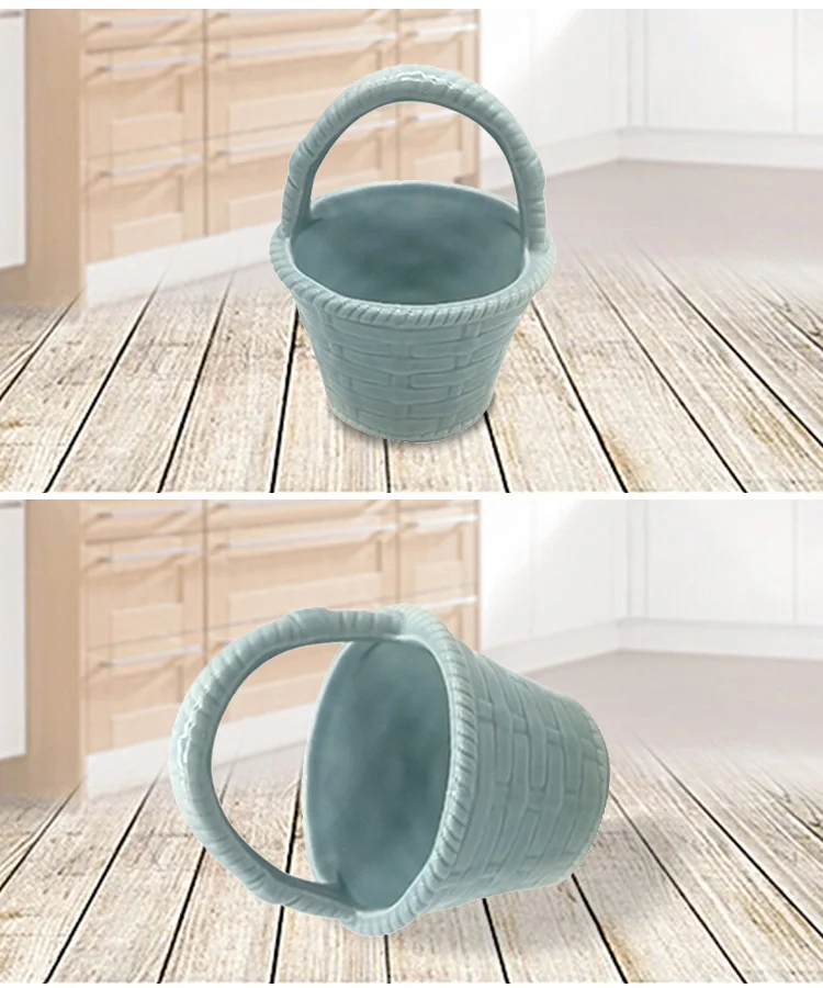 wholesale handmade ceramic easter egg basket with ribbon