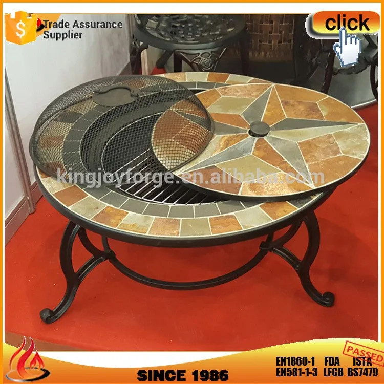 3 In 1 Wood Fire Natural Slate Mosaic Star Top Fire Pit Dining