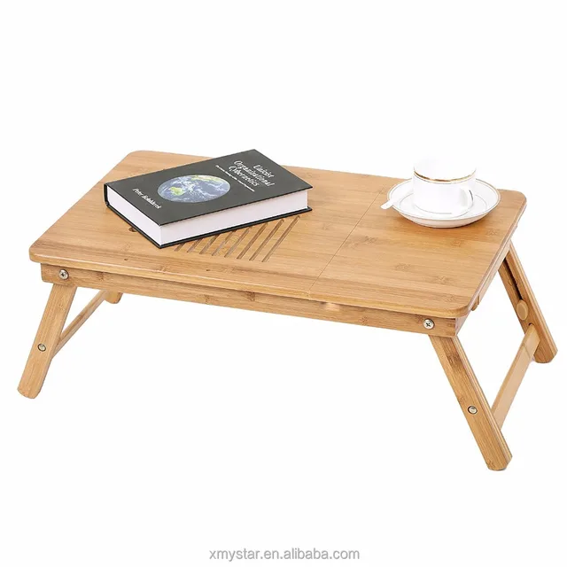 laptop desk table adjustable 100% bamboo foldable breakfast