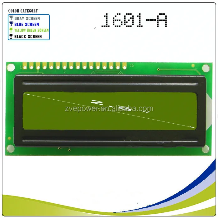 1601A Character LCD Module 16X1 Display Screen LCM with Yellow Green Backlight U
