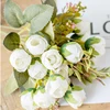 New Design Artificial Silk Flowers 15 Heads Rose Decorative Wedding